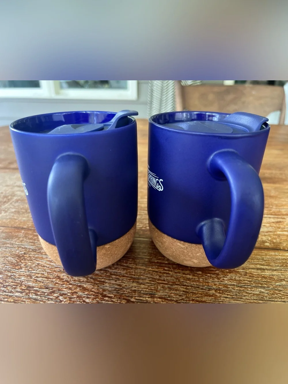 Disney Saratoga Springs Resort Ceramic Travel Mug Set 2 Cork Base Blue Lids 12oz - Picture 5 of 12